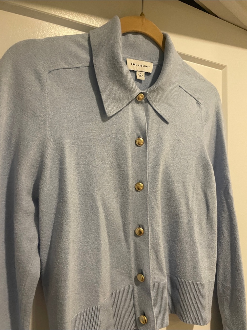 Free Assembly Light Blue Cardigan with Gold Buttons